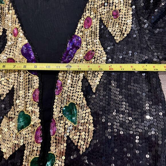 Vintage Joseph Le Bon Jacket Womens Small Black Silk Sequin Beaded Party 80s - Picture 7 of 9